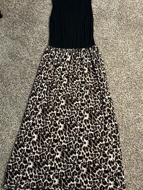 Black Tank Top Maxi Dress with Leopard Print Skirt